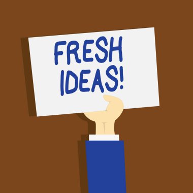 Taze fikirler gösterilen not yazma. Düşünce ya da öneri mümkün elbette eylem Clipart, el Holding kadar sac kağıt üzerine Pastel zemin olarak vitrine iş fotoğraf.