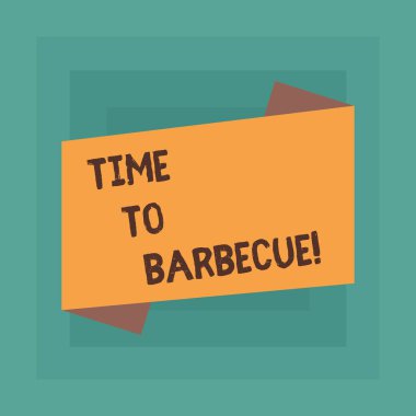 Kavramsal el saat-Barbekü gösterilen yazma. İş fotoğraf metin dinlenirken pişirme et tavuk domuz üzerinde ızgara yaz etkinliği boş renk katlanmış afiş şerit düz stil duyuru Poster.