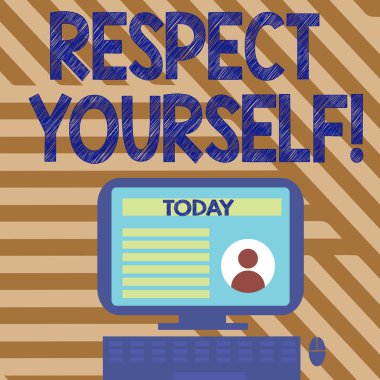 Kendine saygı gösterilen metin işareti. Sen iyi ve varlık layık de masaüstü bilgisayar monte stand ile Online profil verileri monitör ekranında ki tedavi mümin kavramsal fotoğraf.