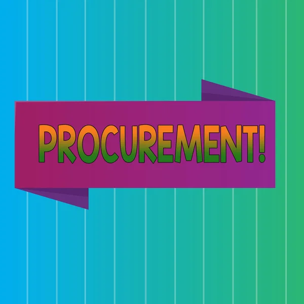 Word writing text Procurement. Business concept for Procuring Purchase of equipment and supplies Blank Folded Color Banner photo on Vertically Striped Two Toned Backdrop. — Stock Photo, Image