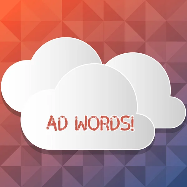 Handwriting text writing Ad Words. Concept meaning Advertising a business over first of internet search results Blank White Fluffy Clouds Cut Out of Board Floating on Top of Each Other.