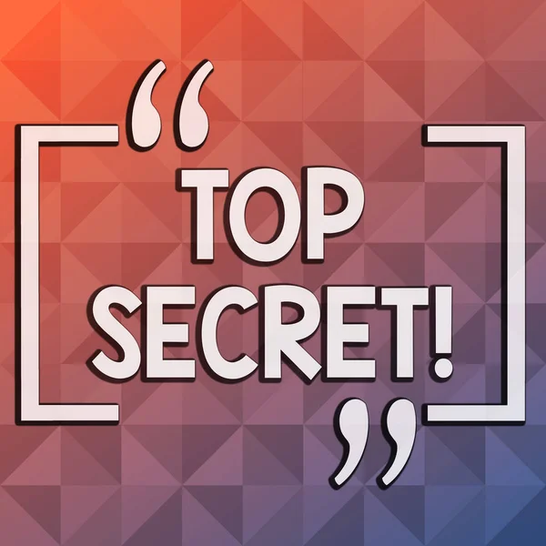 Ordet skriva text Top Secret. Affärsidé för högsta secrec mycket konfidentiella filer informationer eller platser oändlig Multi Tone färg triangel form i Pyramid mönster med Dimension. — Stockfoto