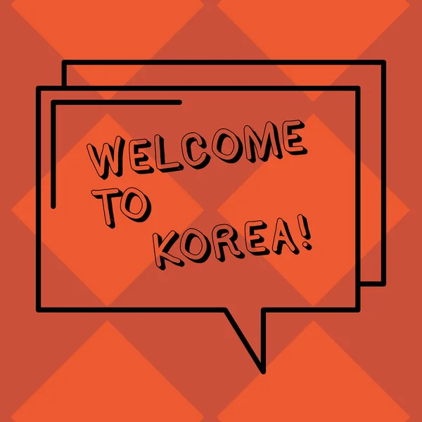 Willkommen in Korea. Konzept Bedeutung Ankunft in einem modernen asiatischen Land andere Kultur rechteckige Umrisse transparente komische Sprechblase Foto Leerraum. — Stockfoto