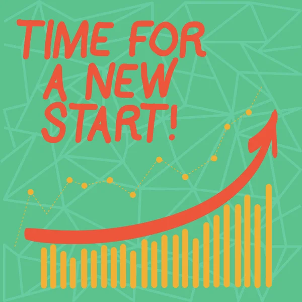 Writing note showing Time For A New Start. Business photo showcasing something is supposed to begin right now Fresh job Colorful Column and Line Graphic Chart with Arrow Going Up.