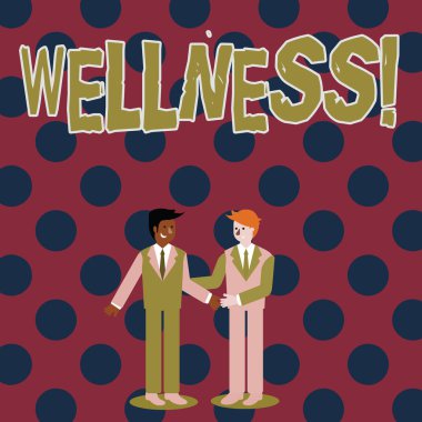 Sağlık gösterilen not yazma. Sağlıklı seçimler tam zihinsel fiziksel gevşeme gülümseyen iş adamları yapma ve birbirlerine el sıkışma tarafından tebrik vitrine iş fotoğraf.