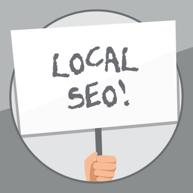 Metin yazma yerel Seo kelime. İş kavramı inanılmaz etkili şekilde çevre işinizi online pazara için el Holding boş beyaz afişini tanıtıcıyla sosyal farkındalık için desteklenen.