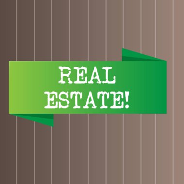Emlak gösterilen metin işareti. Kavramsal fotoğraf özelliği boş arsa veya bina boş katlanmış renk Banner resmi dikey çizgili iki tonlu zemin için oluşan sahibi.