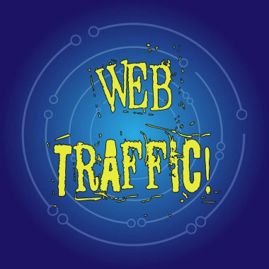 Web trafiği gösterilen not yazma. İş fotoğraf veri miktarını vitrine gönderilen ve açık kavisli hatları ile merkezi alanı kızdırma mavi Concentric çemberi Web sitenize ziyaretçiler tarafından alınan.