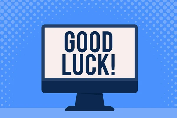 Conceptuele hand schrijven weergegeven: Good Luck. Zakelijke foto presentatie gebruikt prees demonstreren of groep naar iets gedaan goede manier lege Desktop Computer kleurrijke scherm vrijstaande op tafel. — Stockfoto