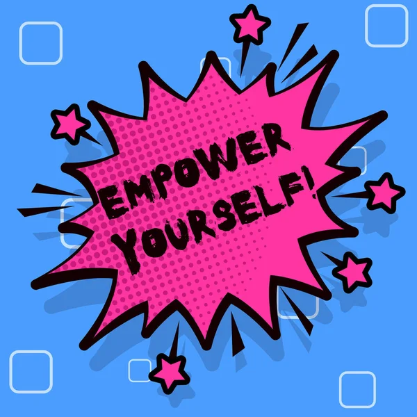 Tulisan tangan yang ditulis Empower Yourself. Konsep makna mengambil kendali dari tujuan pengaturan hidup kita dan membuat pilihan Spiky Blank Fight and Screaming Angry Speech Bubble with Thick Dark Outline . — Stok Foto