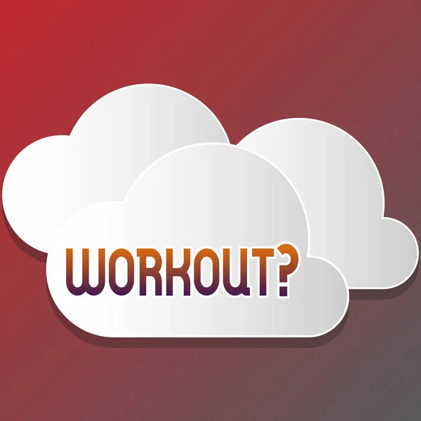 テキスト記号 Workoutquestion を示します。互いの上に空白白ふわふわ雲カットのうち基板浮遊を行使フィットネス ボディービルのトレーニングのための概念的な写真活動. — ストック写真