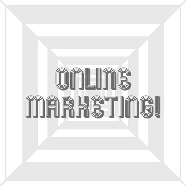 Writing Obs visar Online Marketing. Företag foto skylta utnyttja web baserat kanaler spridas om företagets varumärke koncentriska mönster skapar djup, perspektiv och optisk Illusion. — Stockfoto