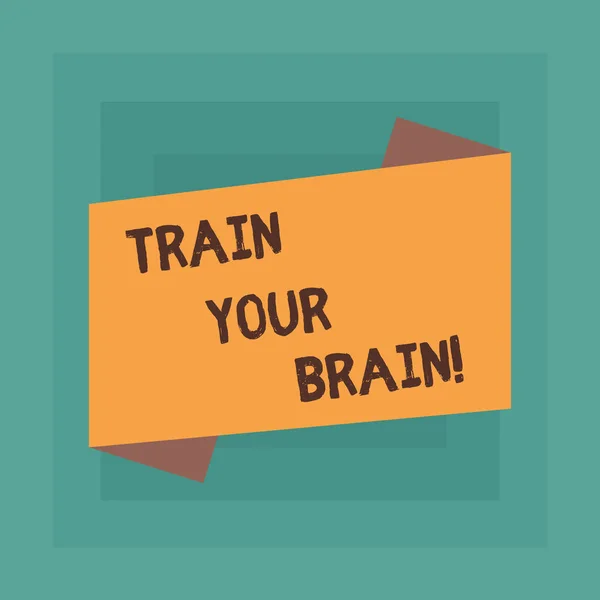 Conceptual hand writing showing Train Your Brain. Business photo text Educate yourself get new knowledge improve skills Blank Color Folded Banner Strip Flat Style Announcement Poster.