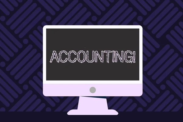 Writing note showing Accounting. Business photo showcasing Account inner voice motivate yourself Blank Desktop Computer Colorful Screen Freestanding on Table. — Stock Photo, Image