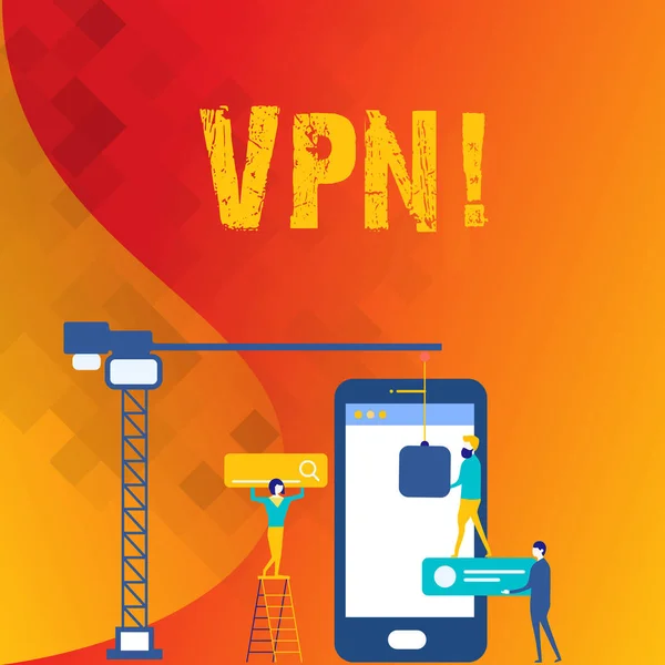 Palabra escribiendo texto Vpn. Concepto de negocio para una red privada virtual segura a través de personal protegido por dominio confidencial Trabajando juntos por un objetivo común con iconos de procesos SEO . — Foto de Stock