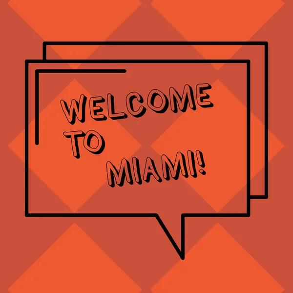 Handgeschreven tekst Welkom naar Miami. Begrip betekenis Arriving naar Florida zonnige stad strand zomervakantie rechthoekige omtrek transparant Comic tekstballon foto lege ruimte. — Stockfoto