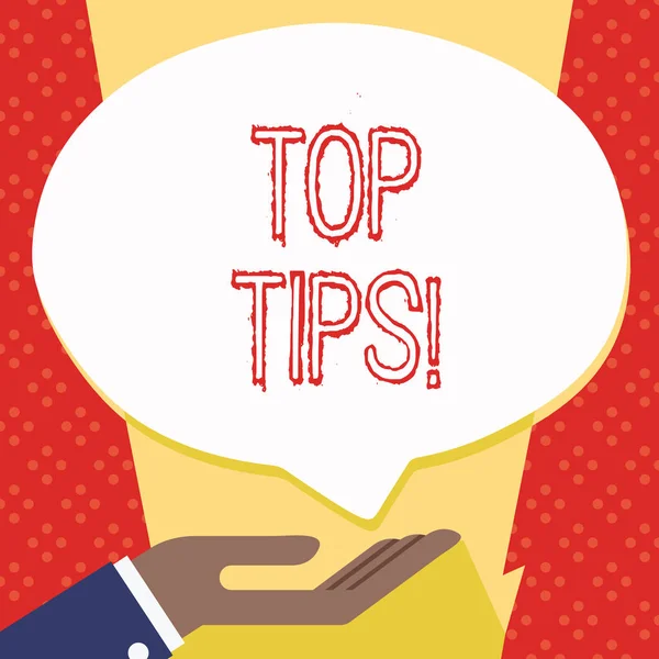 Textschild mit Top-Tipps. konzeptionelles Foto kleine, aber besonders nützliche praktische Ratschläge für Handzeichen-Ikone und Sprechblase. — Stockfoto