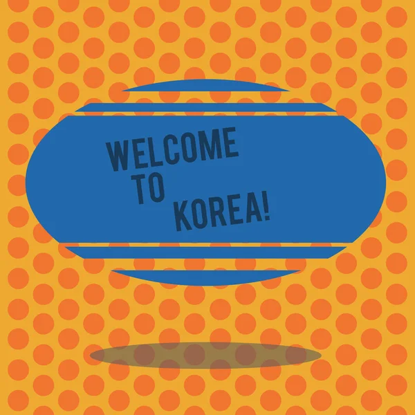 Schriftzug, der Korea willkommen heißt. Business-Foto präsentiert Ankunft in asiatischen modernen Land verschiedene Kultur leere Farbe ovale Form mit horizontalen Streifen schwebend und Schatten. — Stockfoto