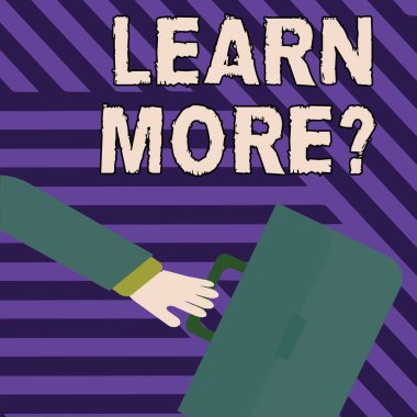 Gösterilen metin işareti daha fazla soru öğrenin. Kavramsal fotoğraf kazanç bilgi veya beceri eğitim veya pratik acele işadamı kol sallandı geriye ve el Holding renk evrak çantası.