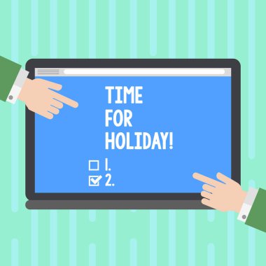 Word metin zaman tatil için yazma. Bu yaz plaj Hu analiz elleri her iki taraf işaret boş bir renk Tablet ekranda istirahat için bu anı birisine için iş kavramı.