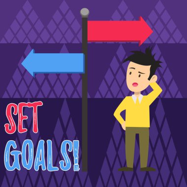 El yazısı metin yazma Set gol. Konsept anlamı süreci adam yol işareti ok işaret ters yan yönüne ile karıştırılmamalıdır gerçekleştirmek istediğiniz bir şey tanımlama.