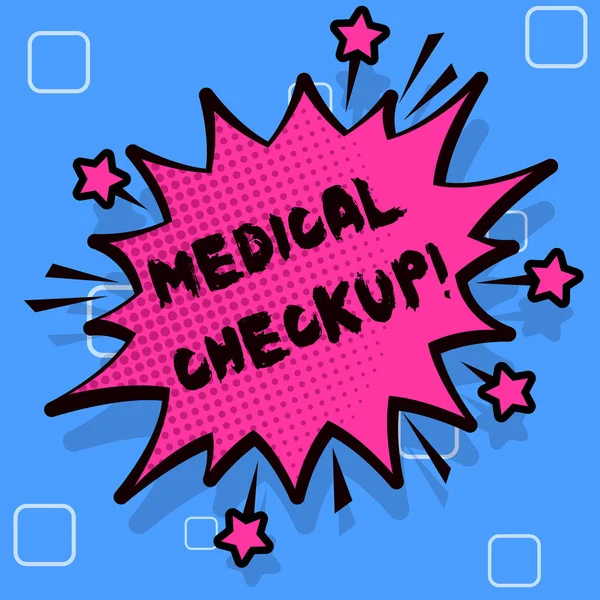 Handwriting text writing Medical Checkup. Concept meaning thorough physical examination includes variety of tests Spiky Blank Fight and Screaming Angry Speech Bubble with Thick Dark Outline. — Stock Photo, Image