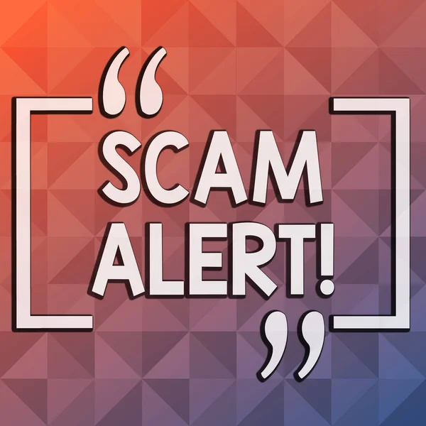 Word writing text scam alarm. Geschäftskonzept für illegalen Trick in der Regel mit dem Ziel, Geld aus dem Zeigen unendlicher Mehrton-Farbdreieck Form in Pyramidenmuster mit Dimension. — Stockfoto