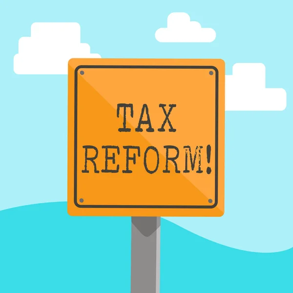 Word writing text Tax Reform. Business concept for process of changing way taxes are collected by government 3D Square Blank Colorful Caution Road Sign with Black Border Mounted on Wood. — Stock Photo, Image