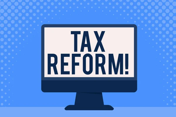 Conceptual hand writing showing Tax Reform. Business photo showcasing process of changing way taxes are collected by government Blank Desktop Computer Colorful Screen Freestanding on Table. — Stock Photo, Image