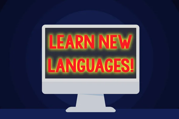 Text sign showing Learn New Languages. Conceptual photo developing ability to communicate in foreign lang Blank Space Desktop Computer Colorful Monitor Screen Freestanding on Table. — Stock Photo, Image