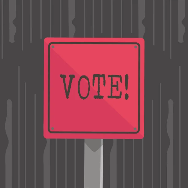 Handwriting text Vote. Concept meaning Formalized decision on important matters electing 3D Square Blank Colorful Caution Road Sign with Black Border Mounted on Wood. — Stock Photo, Image