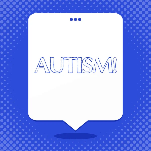 Texto para escrita de palavras Autismo. Conceito de negócio para consciência de autismo conduzido pelo comitê social em todo o mundo em branco espaço branco balão de fala flutuando com três furos perfurados no topo . — Fotografia de Stock