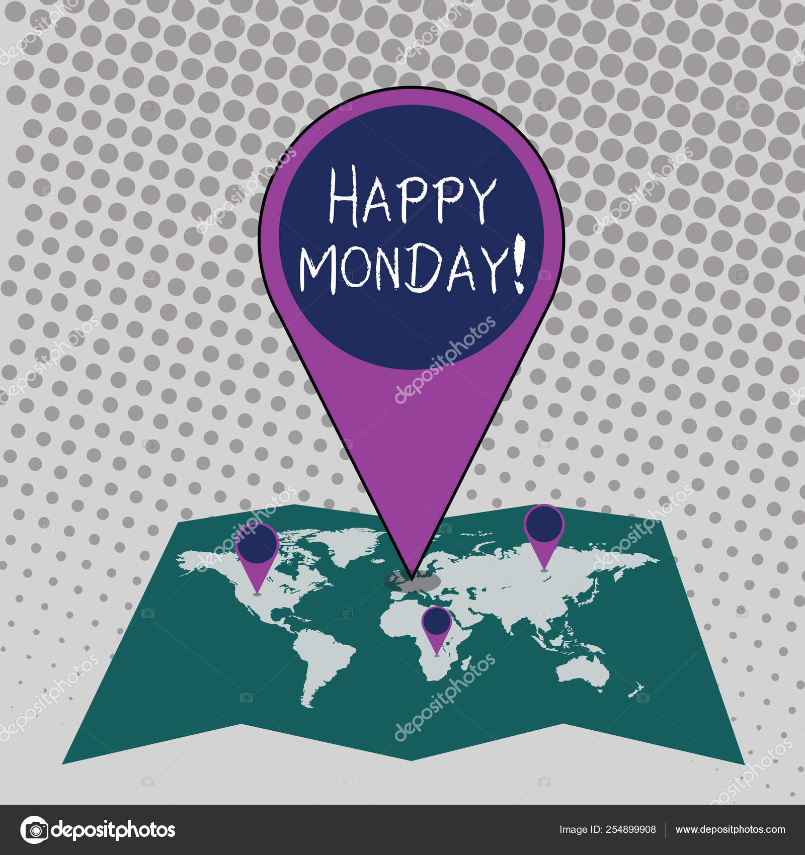 Handwriting text Happy Monday. Concept meaning indicate starting fresh new  week welcoming it with smile Colorful Huge Location Marker Pin Pointing to  an Area or GPS Address on Map. Stock Photo by ©