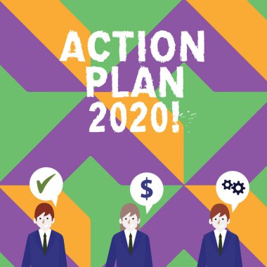 Word metin eylem planı 2020 yazma. İş kavramı önerilen strateji ya da ders için gelecek yıl işadamları her eylem için en iyi duruma getirme maliyet simgeleri ile onların kendi konuşma balonu vardır.