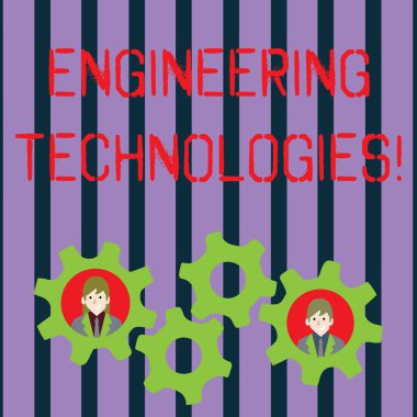 Kavramsal el mühendislik teknolojileri gösterilen yazma. Ekip çalışması olay için bilimsel ve mühendislik bilgi Cog Wheel dişli içinde iki iş insanlar uygulama vitrine iş fotoğraf.