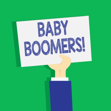 Bebek Boomers gösterilen metin işareti. Kim İkinci Dünya Savaşı Clipart, el Holding kadar boş sac beyaz kağıt Pastel zemin üzerinde takip yıllarda doğar gösteren kavramsal fotoğraf.