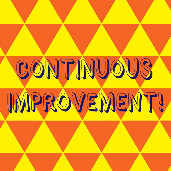 Writing note showing Continuous Improvement. Business photo showcasing involves small consistent improvements over time Repeat Triangle Tiles Arranged in Orange and Yellow Color Pattern.