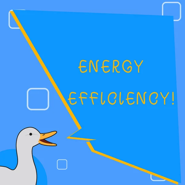 Word pisanie tekstu efektywności energetycznej. Koncepcja biznesowa dla oznacza wykorzystanie mniej energii do samej usługi fotograficzne kaczka mówienia z nierównym kształtu pusty niebieski dymek. — Zdjęcie stockowe
