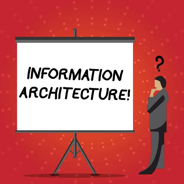 Conceptual hand writing showing Information Architecture. Business photo text structural design shared information environments Businessman with Question Mark Above his Head Blank Screen.