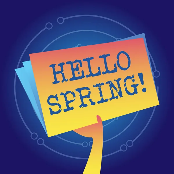 Writing note showing Hello Spring. Business photo showcasing Welcoming season comes after winter Blossoming of plantes Hand Holding Blank Space Color File Folder with Sheet Inside. — Stock Photo, Image