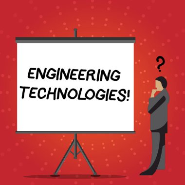 Kavramsal el mühendislik teknolojileri gösterilen yazma. Bilimsel iş fotoğraf metin uygulama ve bilgi işadamı ile soru işareti yukarıda onun kafa boş ekran mühendislik.