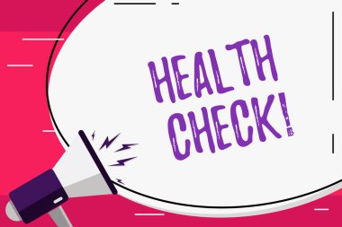 Word metin yazma sağlık kontrolü. İş kavramı gösteren boş beyaz büyük Oval şekli etiket ve megafon bağırarak güç kutsal kiþilerin resmi ile hastalığınız olup olmadığını belirlemek inceleme için.