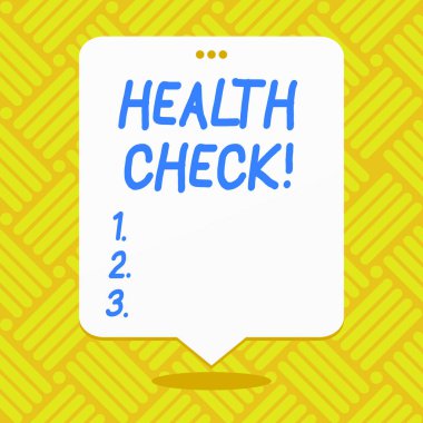 Kavramsal el sağlık kontrolü gösterilen yazma. Hastalık beyaz konuşma balon yüzen üç delik yumruk ile acı üzerinde gösteren olup olmadığını belirlemek için inceleme vitrine iş fotoğraf