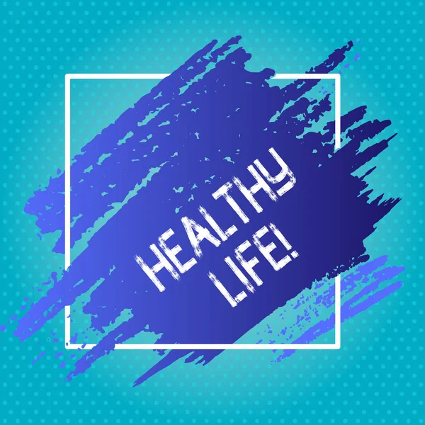 Handwriting text writing Healthy Life. Concept meaning physical activities weight analysisagement and stress analysisagement Blue Tone Paint Inside Square Line Frame. Textured Smudges with Blank Space — Stock Photo, Image