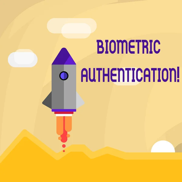 Escritura manual conceptual que muestra autenticación biométrica. Foto comercial que muestra la verificación de la identidad implica la entrada biológica Colorido transbordador de la nave espacial Lanzamiento de nuevo negocio de inicio . —  Fotos de Stock