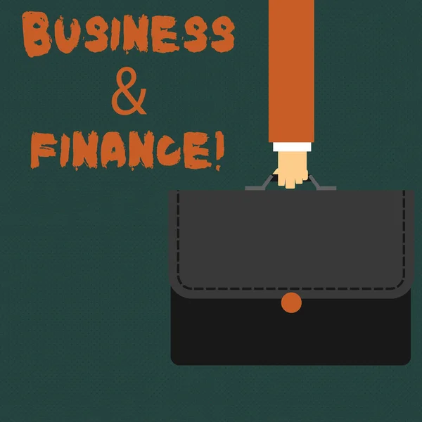 Writing note showing Business And Finance. Business photo showcasing refers to money and credit employed in business Businessman Carrying Colorful Briefcase Portfolio Applique. — Stock Photo, Image