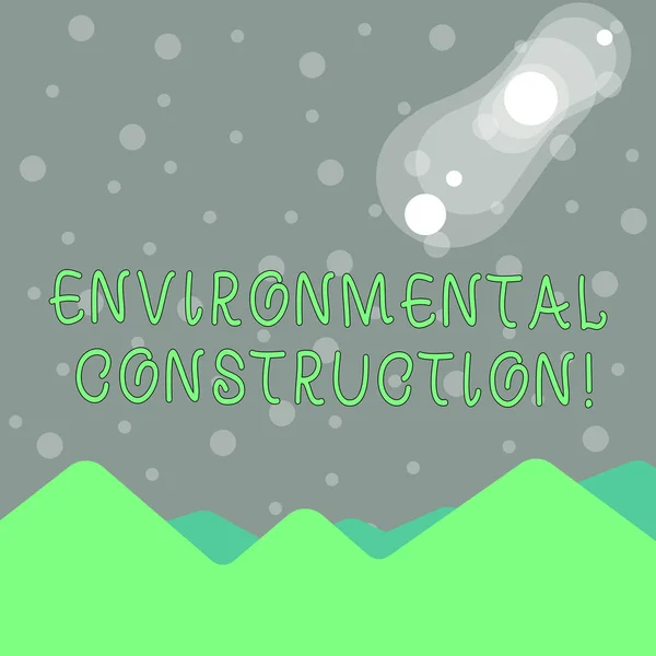 Handwriting text writing Environmental Construction. Concept meaning knowledgeable about sustainable building practice View of Colorful Mountains and Hills with Lunar and Solar Eclipse Happening. — Stock Photo, Image