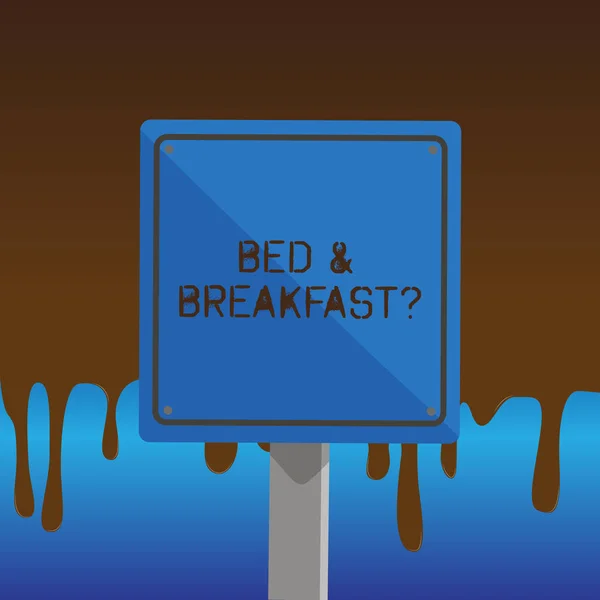 Κείμενο πινακίδα που δείχνει την ερώτηση Bed And Breakfast. Εννοιολογική φωτογραφία περιγράφουν επίπεδο εστίασης περιλαμβάνονται ξενοδοχεία τιμές 3d πλατεία κενό πολύχρωμο προσοχή πινακίδα με μαύρο περίγραμμα τοποθετημένα σε ξύλο. — Φωτογραφία Αρχείου
