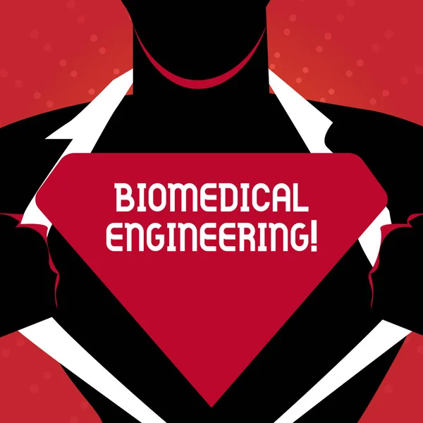 Написання Примітка показ біомедичної інженерії. Бізнесі фото демонстрації аванси знання біології медицини покращує здоров'я людина відкриття сорочку розкрити пусті трикутної логотип. — стокове фото