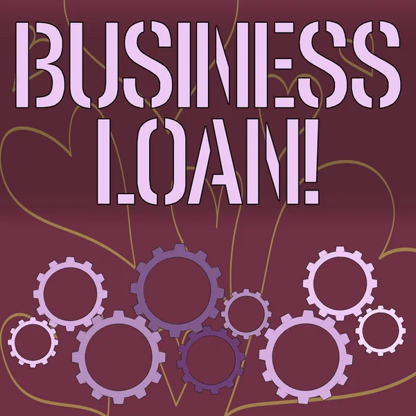 Word writing text Business Loan. Business concept for creation of debt which will be repaid with added interest Colorful Cog Wheel Gear Engaging, Interlocking and Tesselating Flat Style.